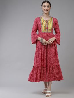 Yufta - Women Pink Embroidery Layered Dress