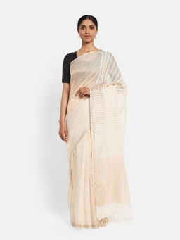 Fabindia - Linen Woven Loom Sari without Blouse