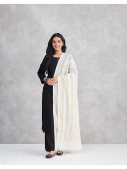 Fabindia - Off White Cotton Blend Printed Dupatta