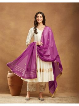 Fabindia - Purple Cotton Silk Embroidered Dupatta