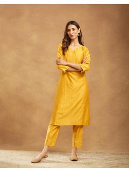 Fabindia - Yellow Solid/Plain Kurta with Pants