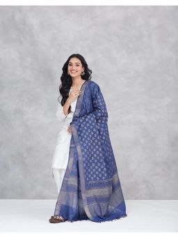 Fabindia - Blue Silk Blend Printed Dupatta