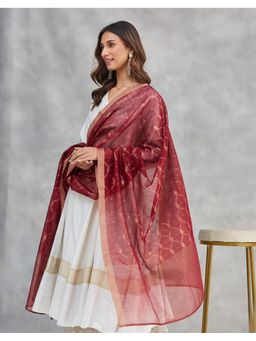Fabindia - Maroon Cotton Silk Woven Dupatta