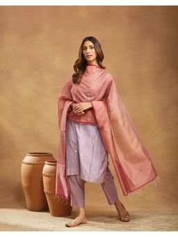 Fabindia - Pink Cotton Silk Stripes Dupatta