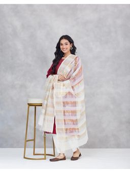 Fabindia - White Cotton Silk Woven Dupatta