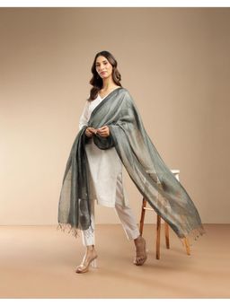Fabindia - Grey Linen Blend Solid/Plain Dupatta