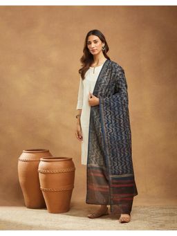 Fabindia - Cotton Silk Printed Blue Dupatta