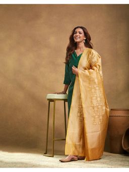 Fabindia - Yellow Cotton Silk Woven Dupatta
