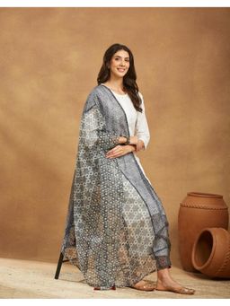 Fabindia - Blue Cotton Silk Floral Dupatta