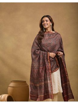 Fabindia - Black Cotton Silk Printed Dupatta