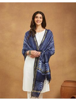Fabindia - Blue Cotton Silk Printed Dupatta