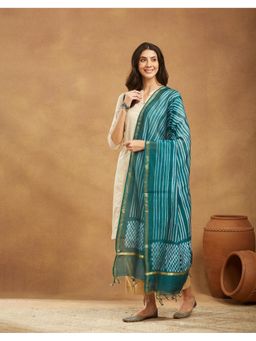 Fabindia - Teal Cotton Silk Printed Dupatta