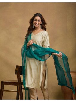 Fabindia - Teal Silk Embroidered Dupatta