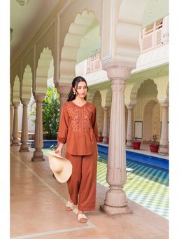 SAVI - Brown Embroidered Co-Ord Set