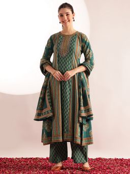 Vbuyz - Green Floral Kurta with Palazzo and Dupatta