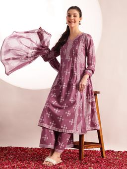 Vbuyz - Lavender Abstract Kurta with Sharara and Dupatta