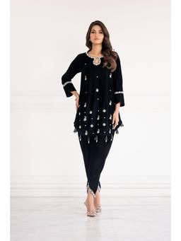 Khushboo & Pankaj - Black Noir Luxe Embellished Velvet Kurta with Dhoti