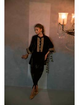 Khushboo & Pankaj - Olive Regal Green Hand-Embroidered Velvet Kurti with Pant