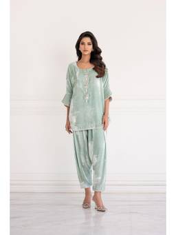 Khushboo & Pankaj - Ice Blue Luxe Velvet Co-Ord Set