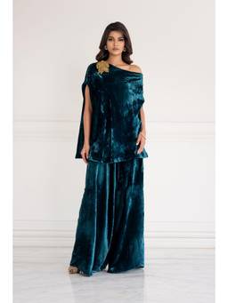 Khushboo & Pankaj - Ocean Teal Statement Velvet Co-Ord Set