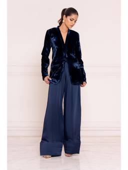 Khushboo & Pankaj - Blue Noir Structured Velvet Jacket with Pant
