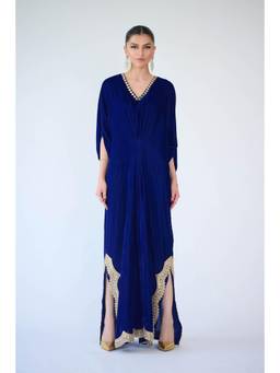 Khushboo & Pankaj - Royal Blue Velvet Embellished Maxi Dress