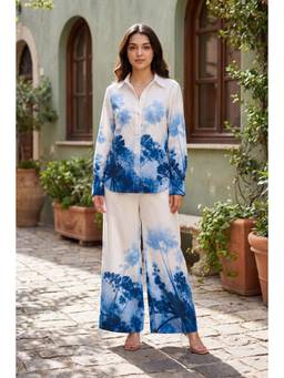 WOOMN - Blue Floral Printed Straight Co-Ord Set