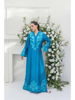 Khushboo & Pankaj - Teal Silk Embroidered Kurta with Pant