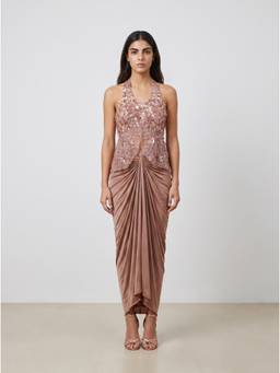 NIYARA INDIA - Rose Gold Riva Rose-Gold Embellished Skirt with Top