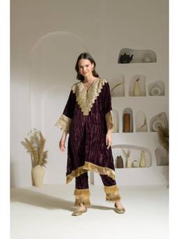 Ridhi Kapoor Label - Purple Sehr Crushed Velvet Kaftan with Pant
