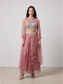 NIYARA INDIA - Pink Saumya Mauve Embellished Top with Skirt and Dupatta