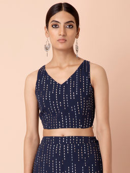 Indya - Navy Mukaish Foil Back Tie Crop Top