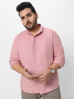 Urbano Plus - Mens Pink Cotton Full Sleeve Regular Fit Solid Casual Shirt