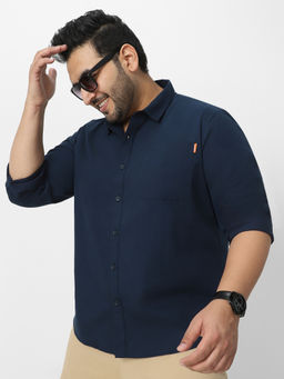 Urbano Plus - Mens Navy Blue Cotton Full Sleeve Regular Fit Solid Casual Shirt