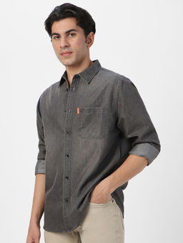 Urbano Fashion - Mens Grey Full Sleeve Regular Fit Denim Casual Shirt