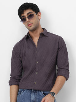 Urbano Fashion - Mens Lavender Cotton Full Sleeve Regular Fit Textured Casual Shirt