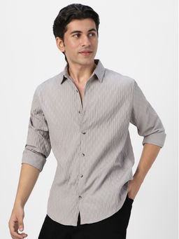 Urbano Fashion - Mens Grey Cotton Full Sleeve Regular Fit Textured Casual Shirt