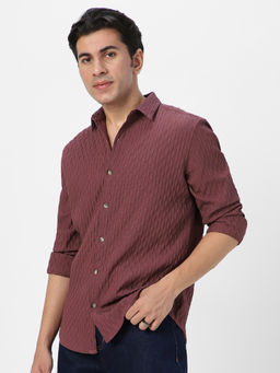 Urbano Fashion - Mens Mauve Cotton Full Sleeve Regular Fit Textured Casual Shirt