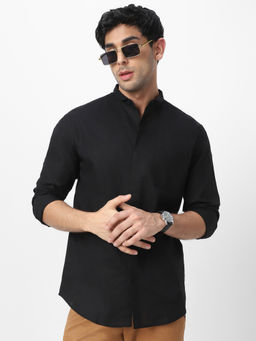 Urbano Fashion - Mens Black Cotton Full Sleeve Regular Fit Solid Casual Shirt