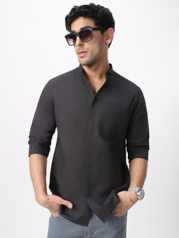 Urbano Fashion - Mens Black Cotton Full Sleeve Regular Fit Solid Casual Shirt