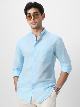 Urbano Fashion - Mens Light Blue Cotton Full Sleeve Regular Fit Solid Casual Shirt