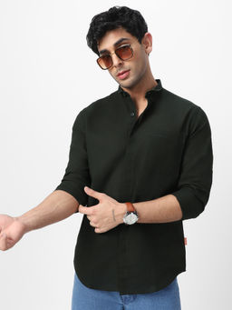 Urbano Fashion - Mens Green Cotton Full Sleeve Regular Fit Solid Casual Shirt
