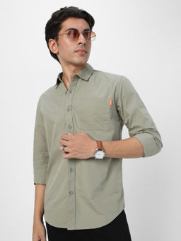 Urbano Fashion - Mens Olive Cotton Full Sleeve Regular Fit Solid Casual Shirt