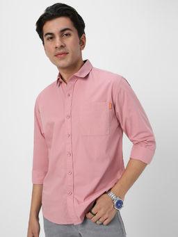 Urbano Fashion - Mens Pink Cotton Full Sleeve Regular Fit Solid Casual Shirt