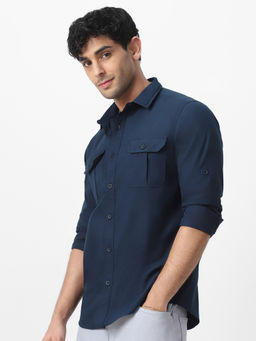 Urbano Fashion - Mens Navy Blue Cotton Full Sleeve Regular Fit Solid Casual Shirt
