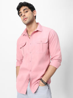 Urbano Fashion - Mens Pink Cotton Full Sleeve Regular Fit Casual Solid Shirt