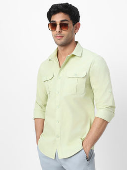 Urbano Fashion - Mens Pastel Green Cotton Full Sleeve Regular Fit Casual Solid Shirt