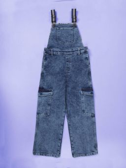 KiddoPanti - Boys Denim Woven Multi-Color Contrast Straps Solid Dungaree