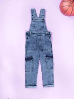 KiddoPanti - Kids Denim Woven Solid Dungaree Pant With Cargo Pockets