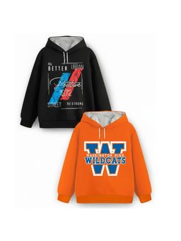 Trampoline - Kids Fleece Wildcats Printed Hoodie - Black Orange (Pack of 2)
